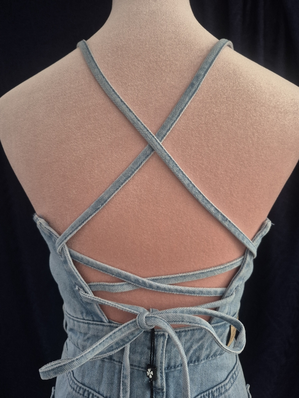 NWT - Light Wash Denim Halter Lace-Up Back Midi Dress - Summer - XS - Picture 2 of 11